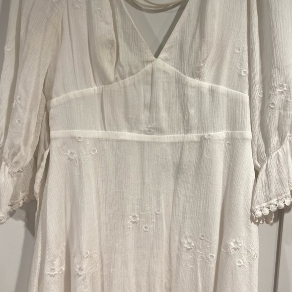 Embroidered white v neck sundress with open back and back bow tie detail - Picture 8 of 10